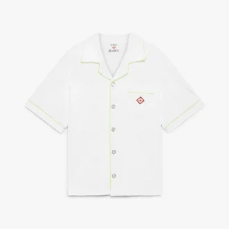 Beyaz Havlu Dokuma Monogram Kısa Kollu Gömlek