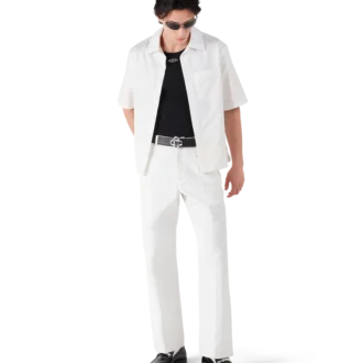 Beyaz Monogram Chino Pantolonlar