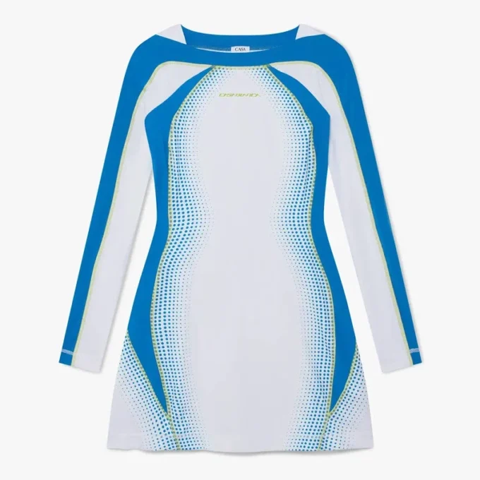 Beyaz Yarım Tonlu Streç Tenis Maxi Elbise Beyaz Yarım Tonlu Streç Tenis Maxi Elbise