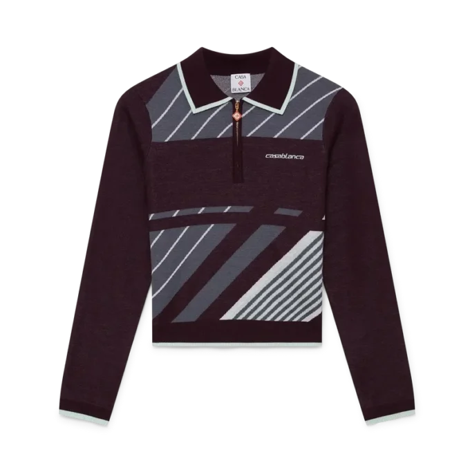 Diagonal Tennis Merinos Uzun Kollu Polo Yaka Tişört