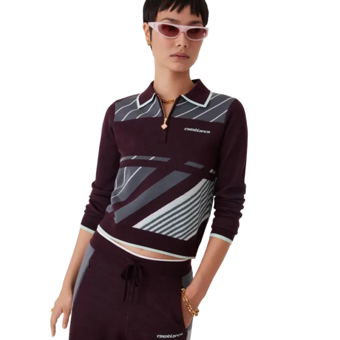 Diagonal Tennis Merinos Uzun Kollu Polo Yaka Tişört