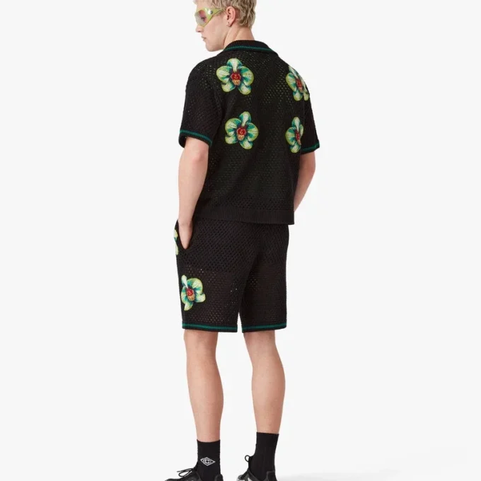 Glitch Orchid İşlemeli Kroşe Şort