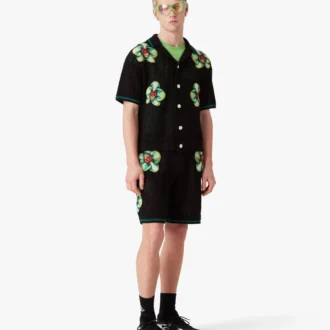 Glitch Orchid İşlemeli Kısa Kollu Kroşe Gömlek