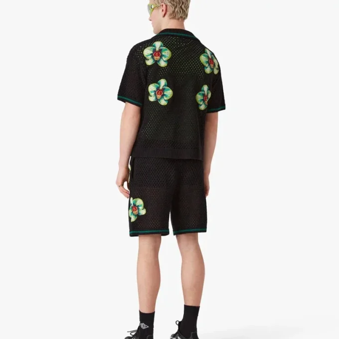 Glitch Orchid İşlemeli Kısa Kollu Kroşe Gömlek Glitch Orchid İşlemeli Kısa Kollu Kroşe Gömlek