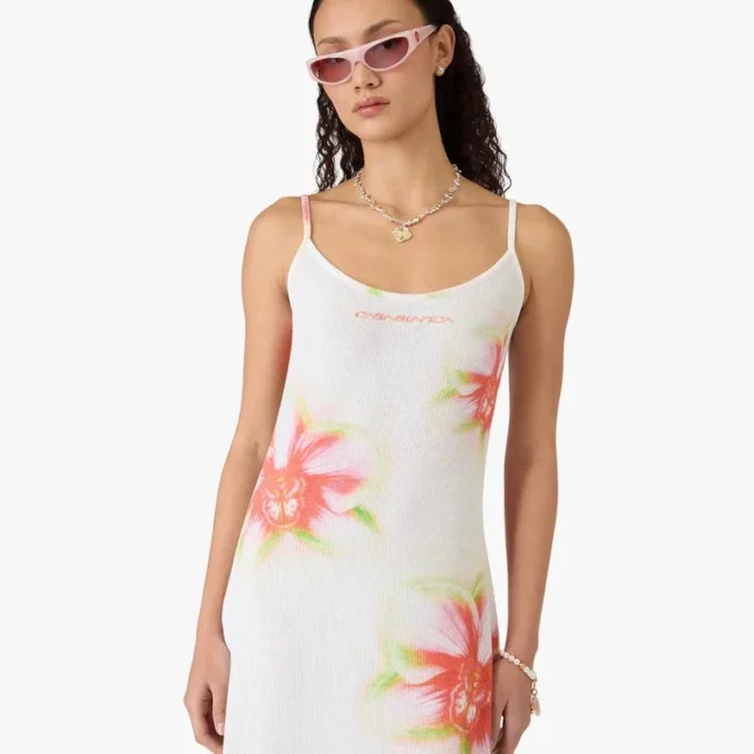 Glitch Orchid Yumuşak Nervürlü Maxi Elbise