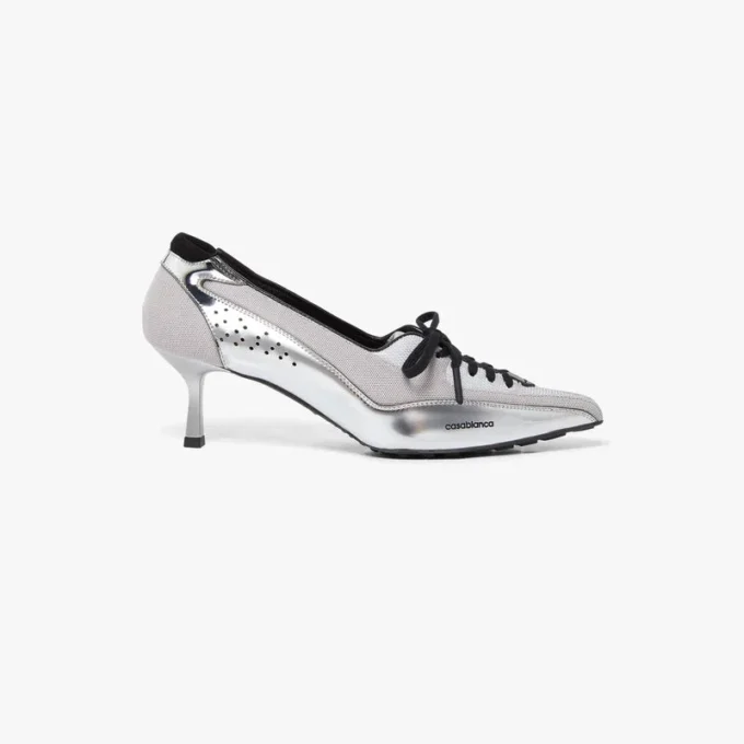 Gümüş Deri Topuklu Sneaker Pompalar