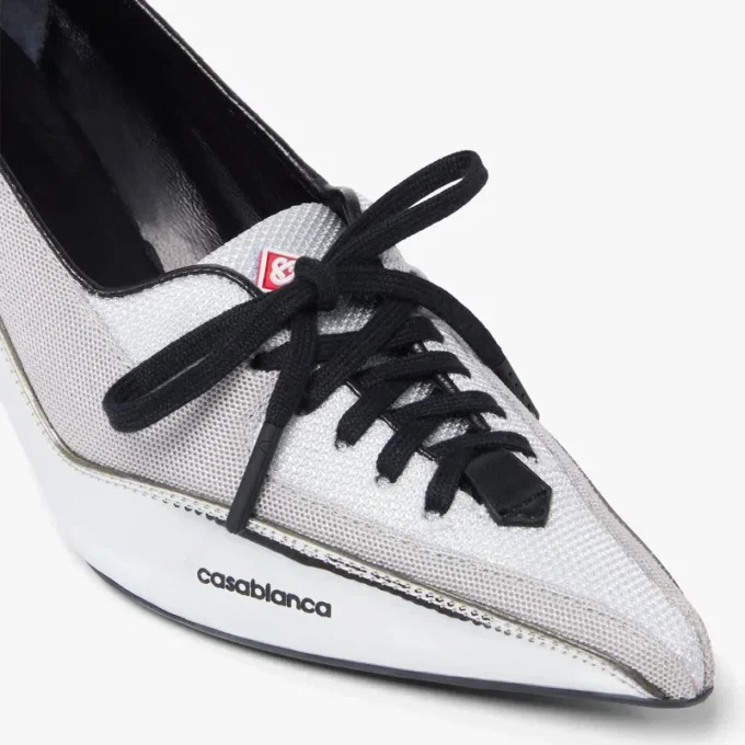 Gümüş Deri Topuklu Sneaker Pompalar
