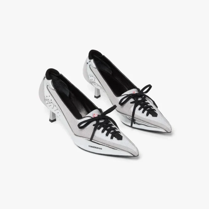 Gümüş Deri Topuklu Sneaker Pompalar