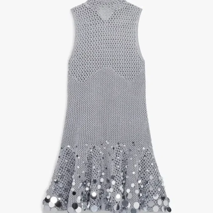 Gümüş Kroşe Aynalı Mini Elbise
