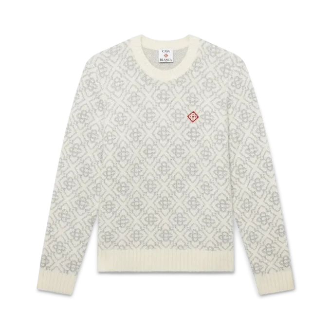 Gümüş Monogramlı Mohair Karışımlı Bisiklet Yaka