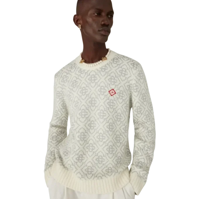 Gümüş Monogramlı Mohair Karışımlı Bisiklet Yaka