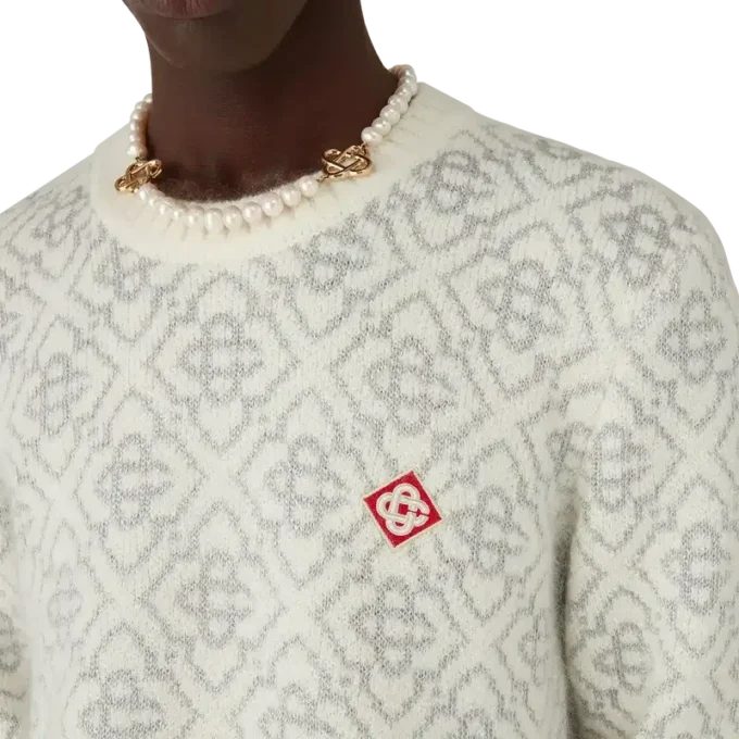 Gümüş Monogramlı Mohair Karışımlı Bisiklet Yaka