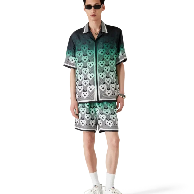Gradient Monogram Kısa Kollu İpek Gömlek Gradient Monogram Kısa Kollu İpek Gömlek