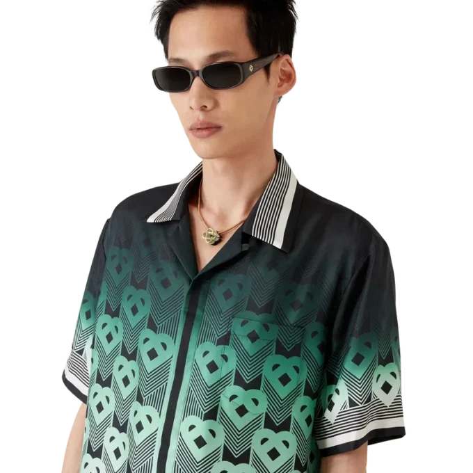 Gradient Monogram Kısa Kollu İpek Gömlek Gradient Monogram Kısa Kollu İpek Gömlek