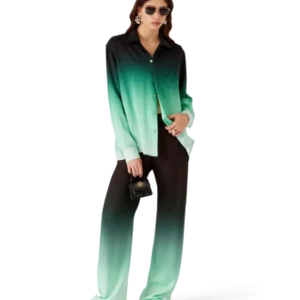 Gradient Ping Pong Jakarlı Uzun Kollu İpek Gömlek