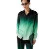 Gradient Ping Pong Jakarlı Uzun Kollu İpek Gömlek