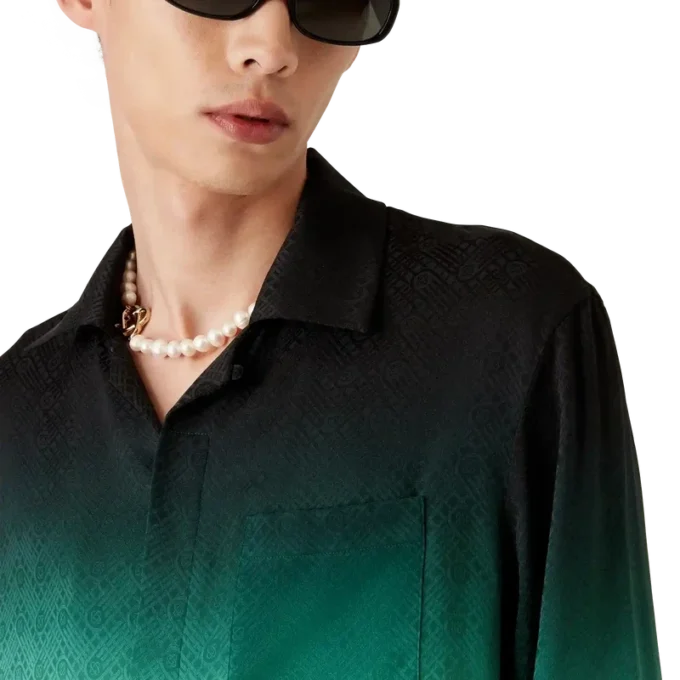 Gradient Ping Pong Jakarlı Uzun Kollu İpek Gömlek