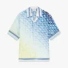 Gradient Tenis Kareli Şortlar Üzerinde Kısa Kollu İpek Gömlek Gradient Tenis Kareli Şortlar Üzerinde Kısa Kollu İpek Gömlek