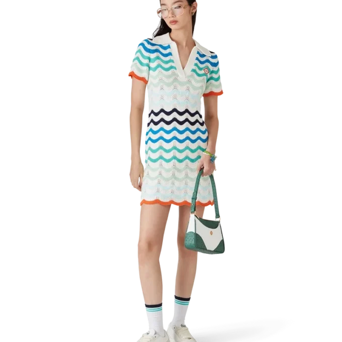 Gradient Wave Kroşe Mini Elbise