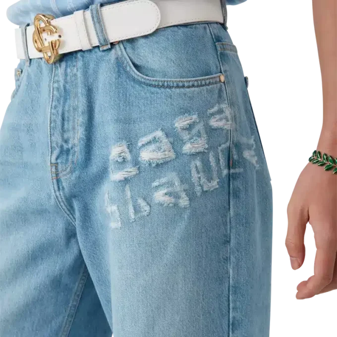 Graffiti Yıpranmış Denim Kot Graffiti Yıpranmış Denim Kot