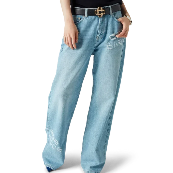 Graffiti Yıpranmış Denim Kot Graffiti Yıpranmış Denim Kot