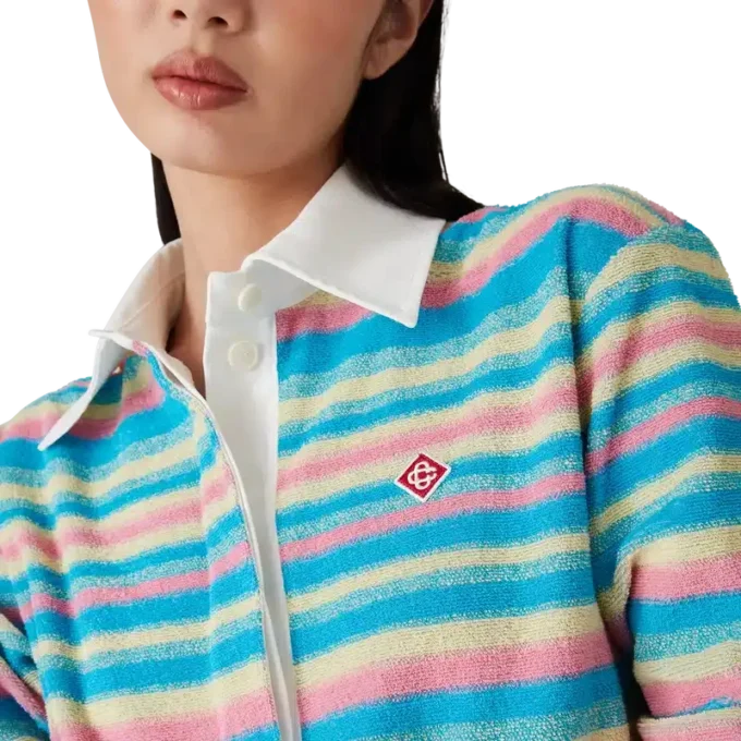 Çizgili Havlu Kumaş Polo Gömlek Çizgili Havlu Kumaş Polo Gömlek