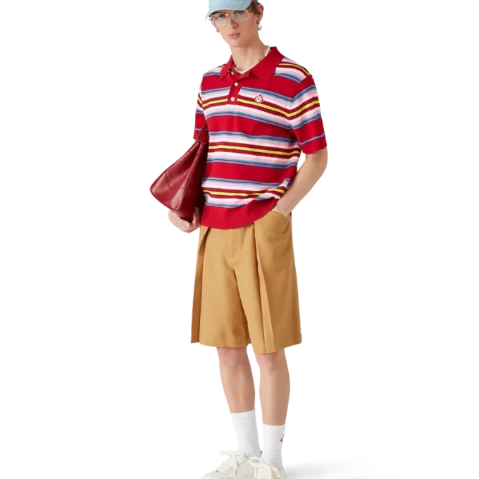 Çizgili Oversized Polo Yaka Tişört Çizgili Oversized Polo Yaka Tişört