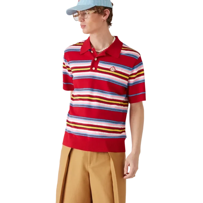 Çizgili Oversized Polo Yaka Tişört Çizgili Oversized Polo Yaka Tişört