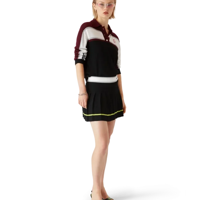 Çizgili Oversized Uzun Kollu Polo Yaka Tişört
