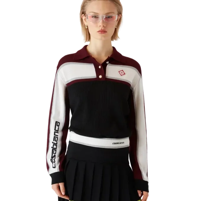 Çizgili Oversized Uzun Kollu Polo Yaka Tişört