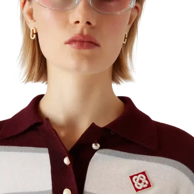 Çizgili Oversized Uzun Kollu Polo Yaka Tişört