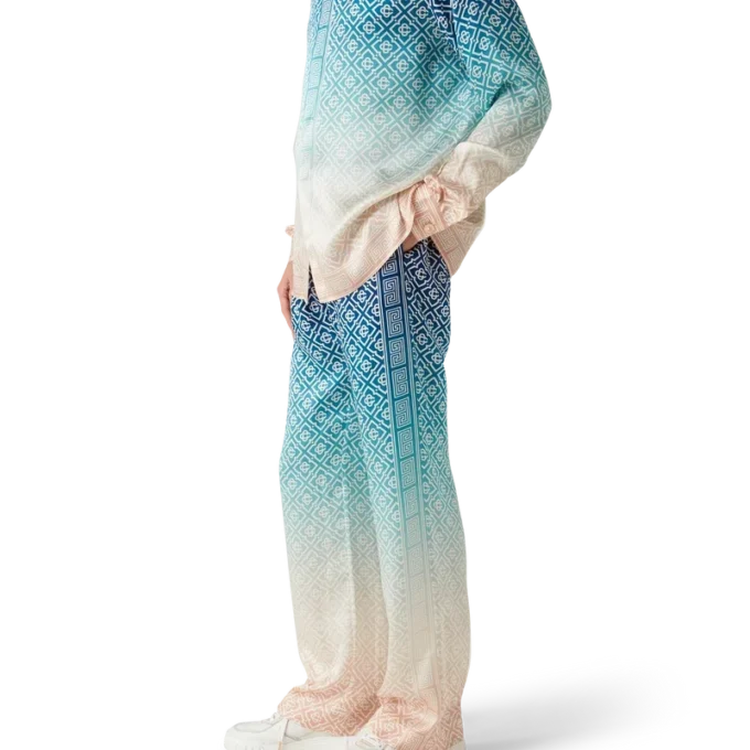 Jakarlı Gradyan İpek Pantolonlar