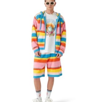 Kabarık Çizgili Oversize Kapüşonlu Sweatshirt