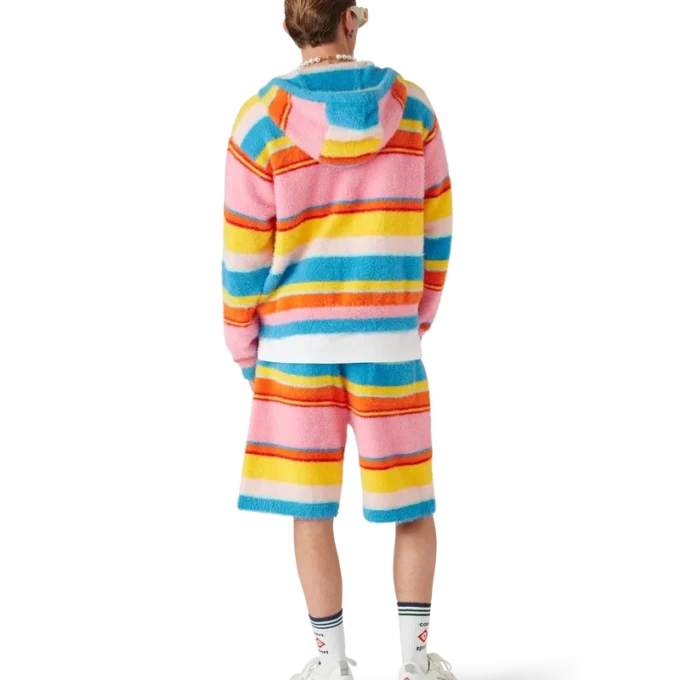 Kabarık Çizgili Oversize Kapüşonlu Sweatshirt Kabarık Çizgili Oversize Kapüşonlu Sweatshirt