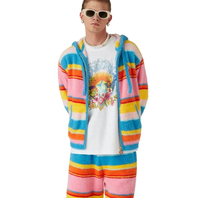 Kabarık Çizgili Oversize Kapüşonlu Sweatshirt Kabarık Çizgili Oversize Kapüşonlu Sweatshirt