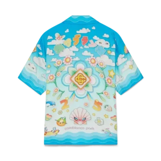 Kawaii Motifli Kısa Kollu İpek Twill Şort Gömlek