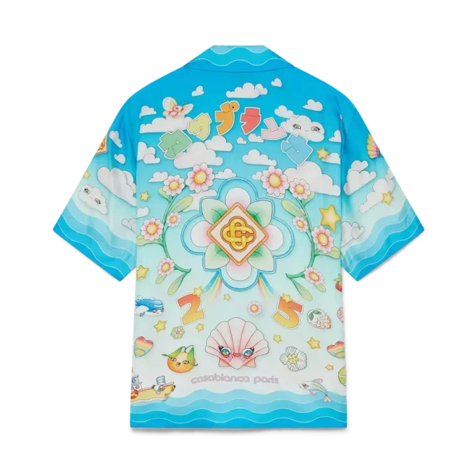 Kawaii Motifli Kısa Kollu İpek Twill Şort Gömlek Kawaii Motifli Kısa Kollu İpek Twill Şort Gömlek