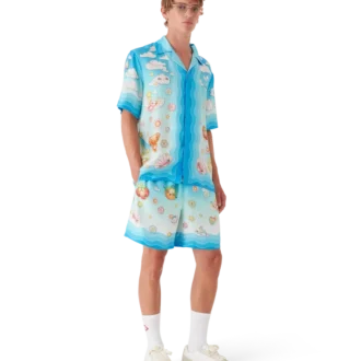 Kawaii Motifli Kısa Kollu İpek Twill Şort Gömlek