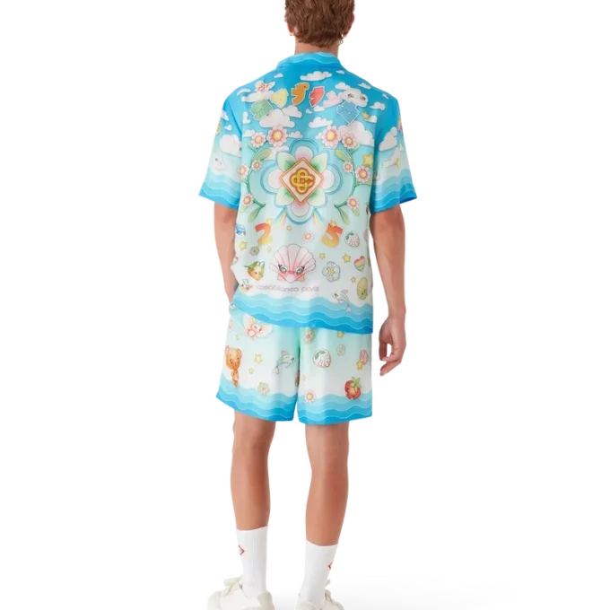 Kawaii Motifli Kısa Kollu İpek Twill Şort Gömlek Kawaii Motifli Kısa Kollu İpek Twill Şort Gömlek
