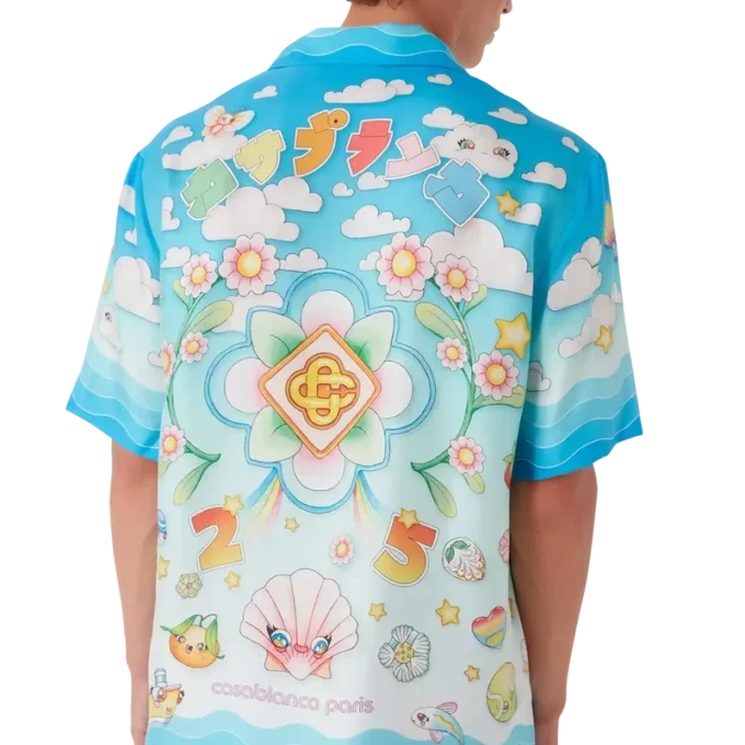 Kawaii Motifli Kısa Kollu İpek Twill Şort Gömlek Kawaii Motifli Kısa Kollu İpek Twill Şort Gömlek
