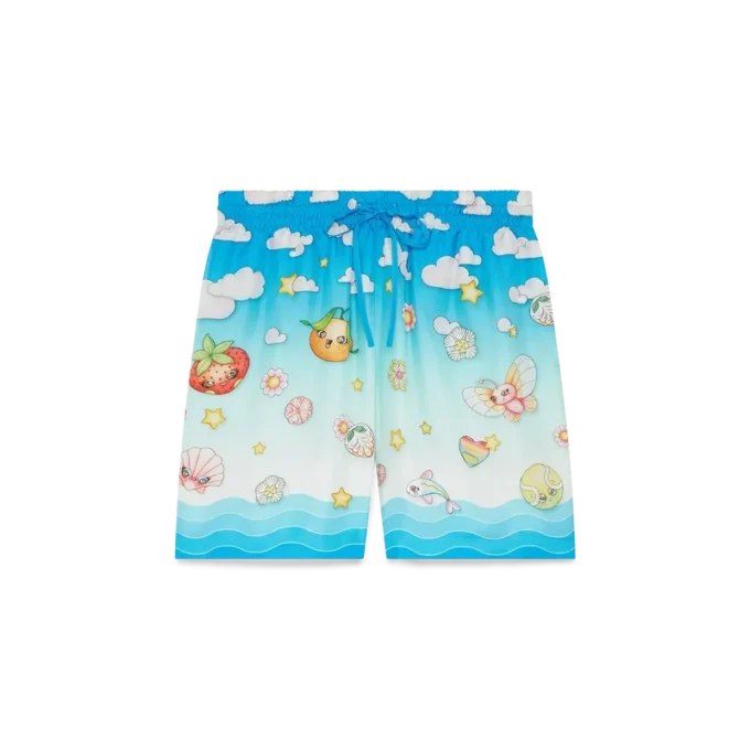 Kawaii Motifli İpek Twill Şortlar Kawaii Motifli İpek Twill Şortlar