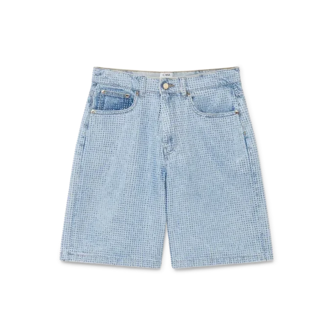Kristal Süslemeli Denim Şortlar Kristal Süslemeli Denim Şortlar