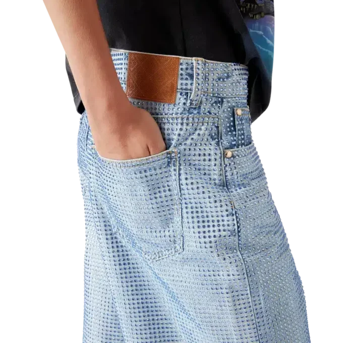 Kristal Süslemeli Denim Şortlar Kristal Süslemeli Denim Şortlar
