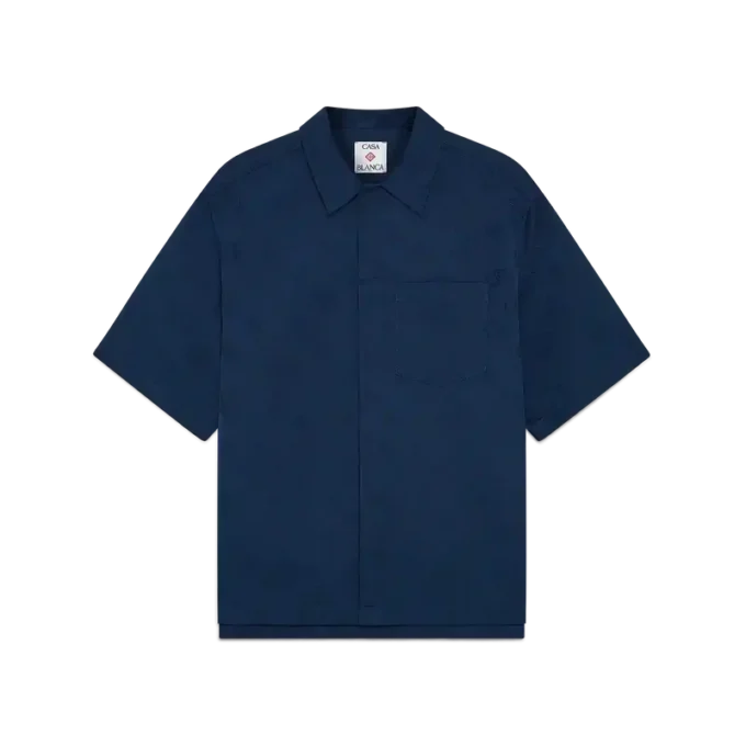 Lacivert Monogram Kısa Kollu Gömlek Lacivert Monogram Kısa Kollu Gömlek