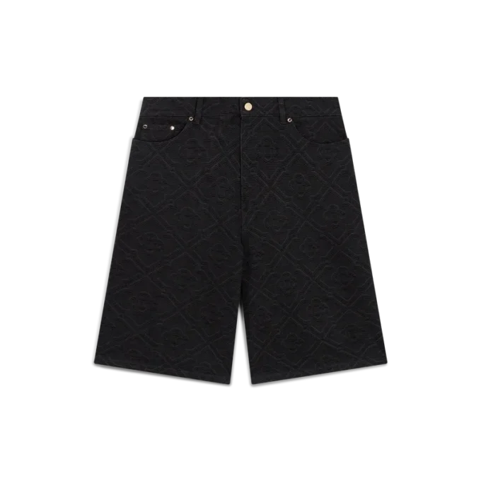 Lazer Monogram Denim Şortlar Lazer Monogram Denim Şortlar