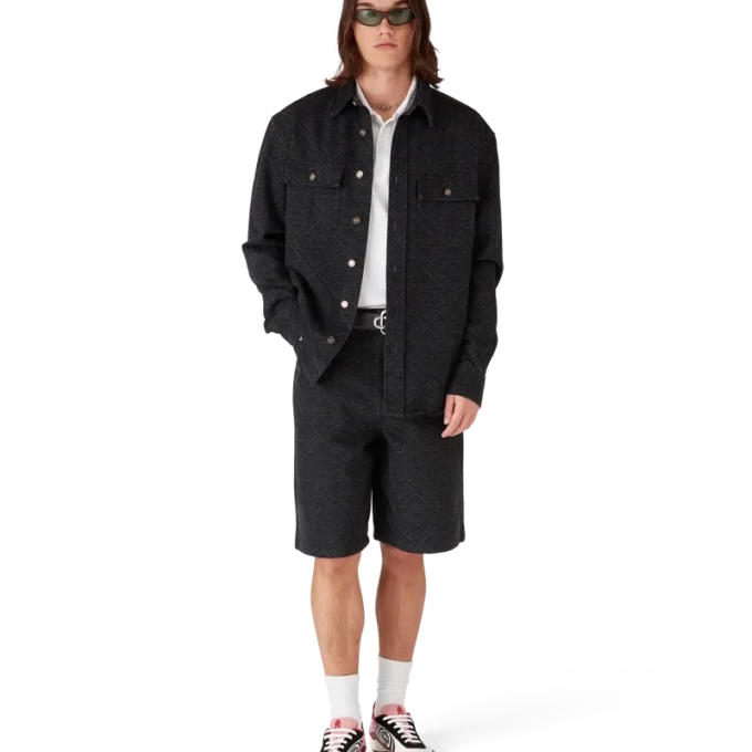 Lazer Monogram Denim Şortlar Lazer Monogram Denim Şortlar