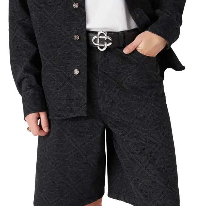 Lazer Monogram Denim Şortlar Lazer Monogram Denim Şortlar