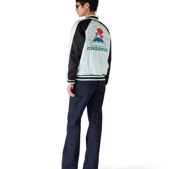 İşlemeli Saten Bomber Ceket