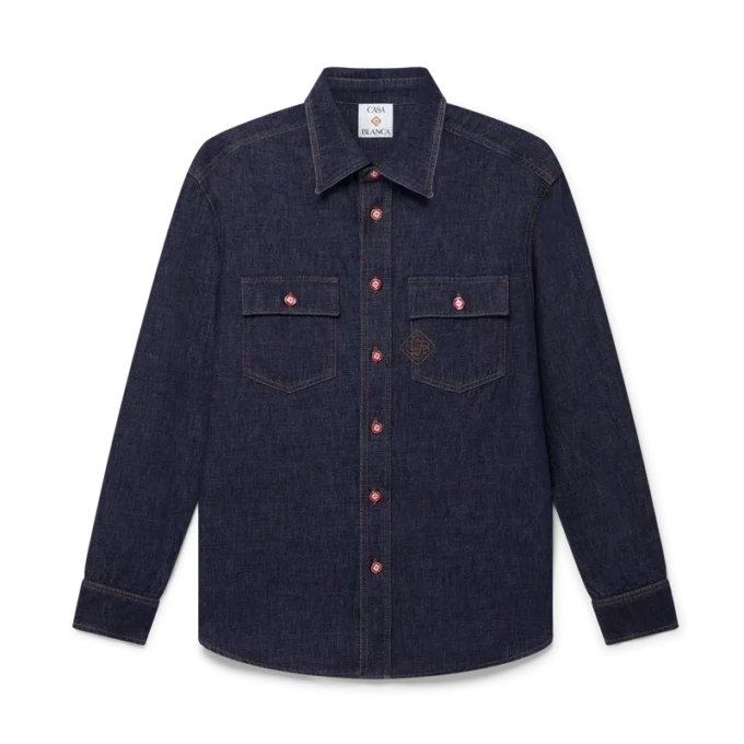 Logo Nakışlı Denim Şortlar Üzerinde Gömlek Logo Nakışlı Denim Şortlar Üzerinde Gömlek