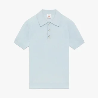 Mavi Pointelle Monogram Kısa Kollu Polo Yaka Tişört